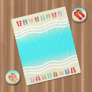 Aqua Beach Waves Summer Sandals Fleece Deken