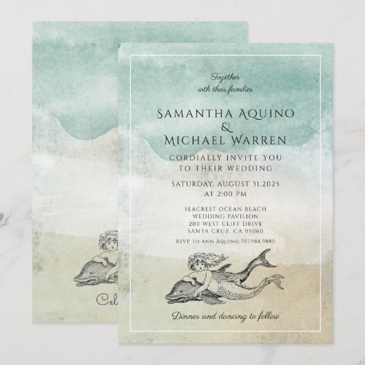 Aqua Beach Wedding Invitation (Devant / Derrière)