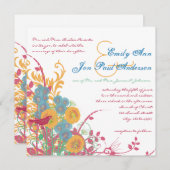 Aqua Beeswax Raspberry Wild Flower Bird Wedding Kaart (Voorkant / Achterkant)