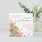 Aqua Beeswax Raspberry Wild Flower Bird Wedding Kaart (Staand voorkant)