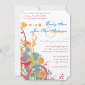 Aqua Beeswax Raspberry Wild Flower Bird Wedding Kaart (Voorkant)