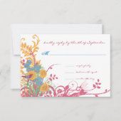 Aqua Beeswax Raspberry Wild Flower Bird Wedding Kaart (Voorkant)