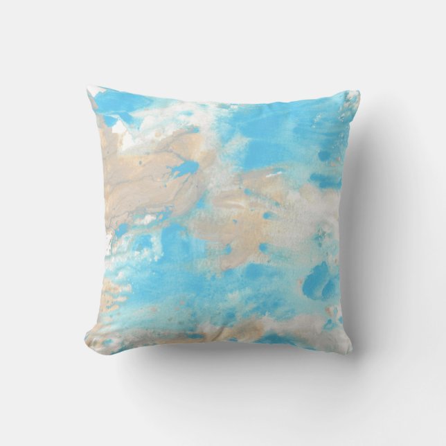Aqua Beige Abstract Kussen (Voorkant)