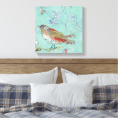 Aqua Bird Canvas Afdruk (Insitu (Slaapkamer))