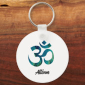 Aqua Bird Feathers Patroon Om Symbool 2-in Alumini Sleutelhanger (Voorkant)