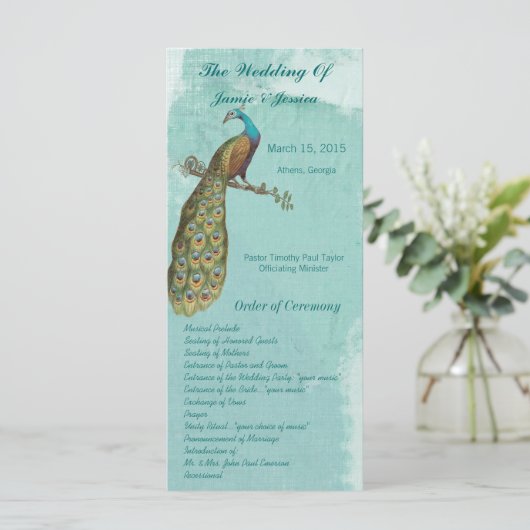 Aqua  Bird Wedding Program Order of Service Programma (Staand voorkant)