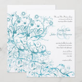 Aqua Birds Swirls Wedding Invites Kaart (Voorkant / Achterkant)