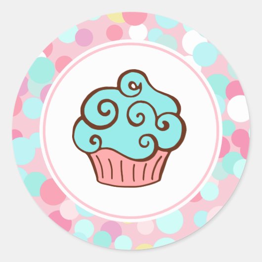 Aqua Birthday Cupcake Stickers (Voorkant)
