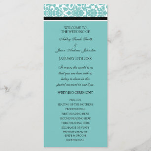 Aqua Black Damask Wedding Program Programma