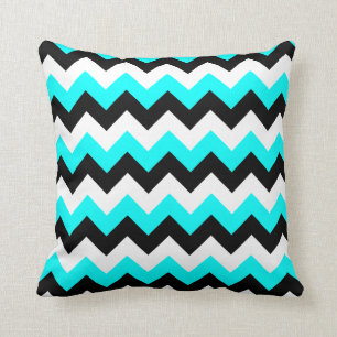 Aqua Black en White Zigzag Kussen