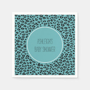 Aqua Black Leopard Print Baby shower Servet