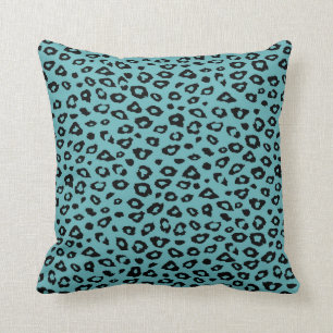 Aqua Black Leopard Print Kussen