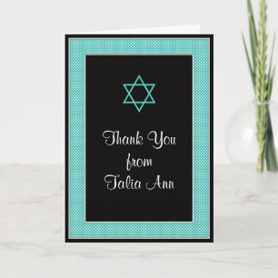 Aqua Black Mini Stippen Bat Mitzvah Dank Je Wel Bedankkaart