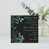 Aqua & Black Rose Leaf Invitation d'anniversaire (Debout devant)