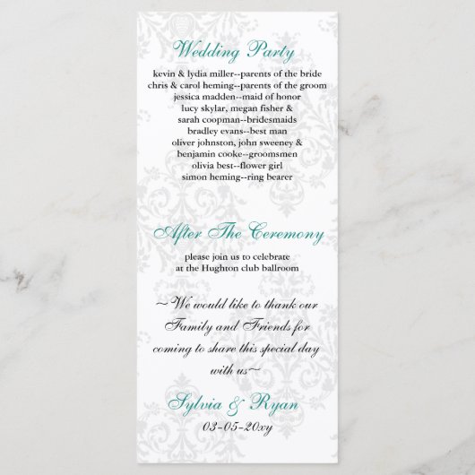 aqua black Wedding programma (Achterkant)