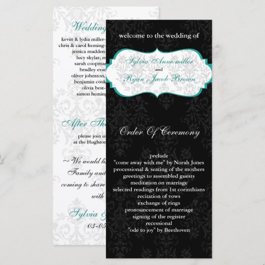 aqua black Wedding programme (Devant / Derrière)