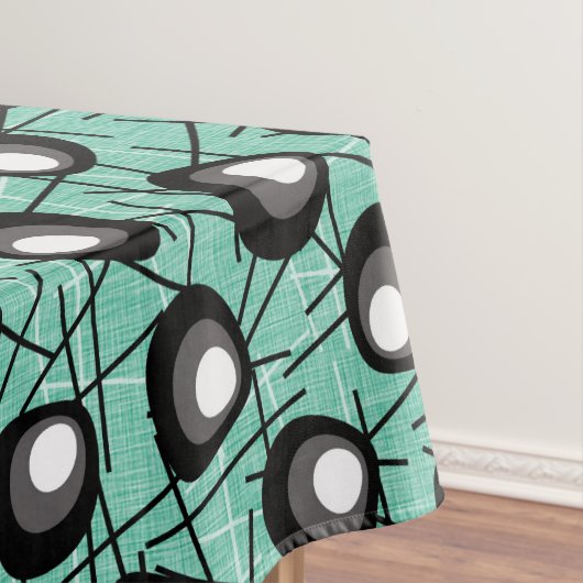 Aqua, Black & White Atomic Blobs | Midden-eeuw Tafelkleed (Voorbeeld)