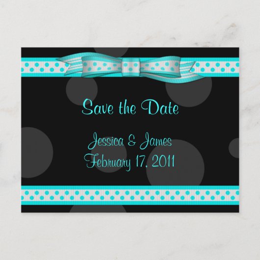 Aqua Black White Polka Dot Save the Date Briefkaar Aankondigingskaart (Voorkant)