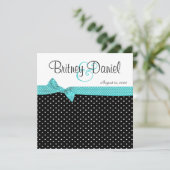 Aqua Black & White Polka Dot Wedding Invitations Kaart (Staand voorkant)
