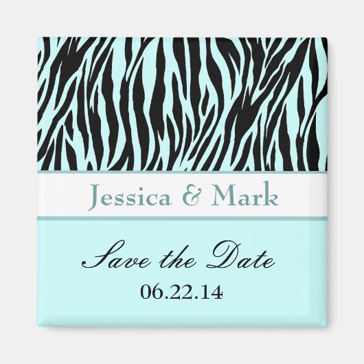 Aqua Black Zebra Save the Date Mariage Magnet (Devant)