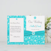 Aqua, Blanc, Gris Snowflakes Programme de mariage (Debout devant)