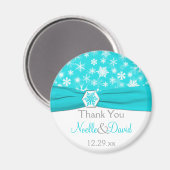 Aqua, Blanc, Gris Snowflakes Wedding Favor Magnet (Recto/Verso)