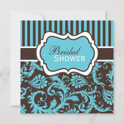 Aqua, blanc, invitation Brown de Fête de la mariée (Devant)