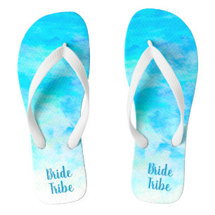 Aqua Blau Verlopende Eenvoudige Monogram Naam Slip Teenslippers