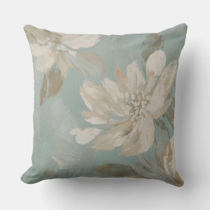Aqua Blauw Beige Crème Abstract Bloemmotief Kussen
