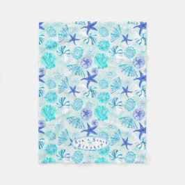 Aqua-blauw-blauwgroen waterverf seashell-w/douanen fleece deken