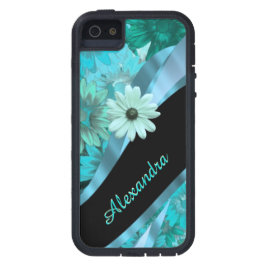  aqua blauw bloempatroon gepersonaliseerd iPhone 11 hoesje