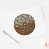 Aqua Blauw & Bruin Damask Bruiddouche Sticker (Envelop)