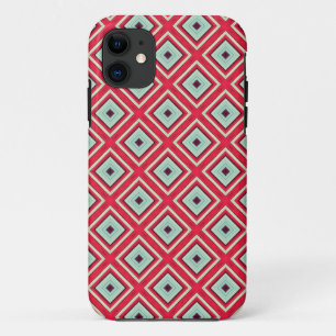 Aqua blauw en rood modern geometrisch mozaïekpatro iPhone 11 hoesje