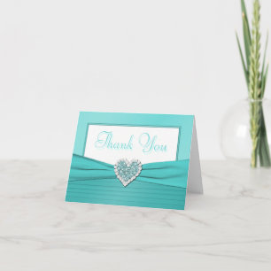 Aqua Blauw en Wit Glitter Hart Dank U Kaart