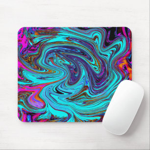 Aqua Blauw en Zwarte Groovy Abstracte Retro Kunst Muismat