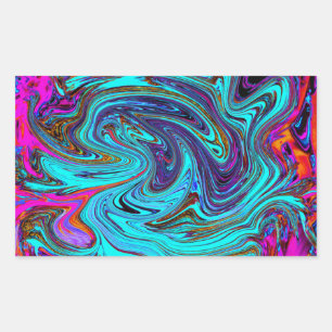 Aqua Blauw en Zwarte Groovy Abstracte Retro Kunst Rechthoekige Sticker