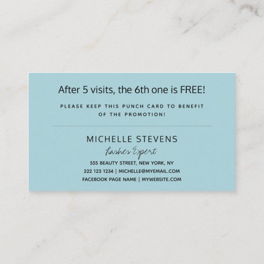 Aqua blauw glitter zwarte wimpers typografie loyal visitekaartje (Achterkant)