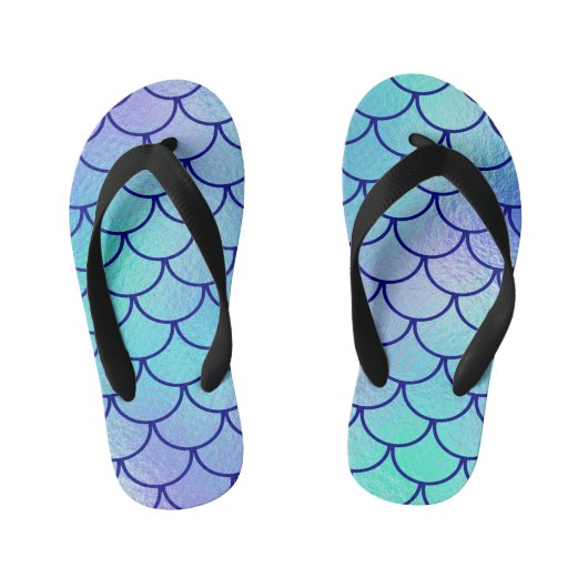Aqua Blauw Groen Iriserende Zeemeermin Schalen Kinder Teenslippers (Voetbed)