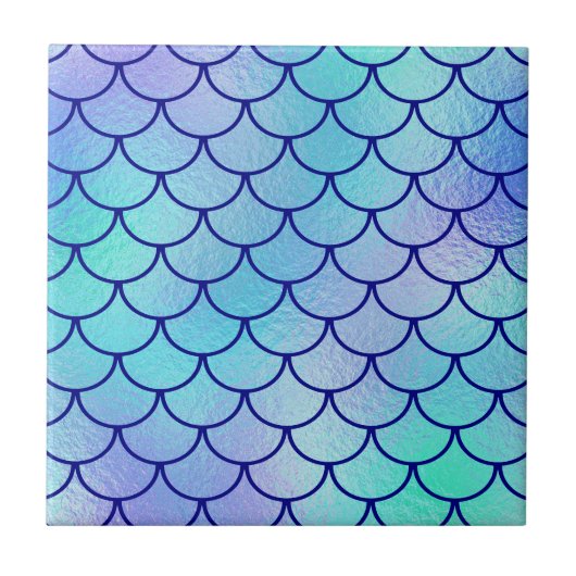 Aqua Blauw Groen Iriserende Zeemeermin Schalen Tegeltje (Voorkant)