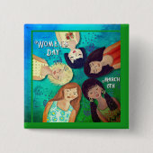 Aqua blauw groen Women's Day Button (Voorkant)
