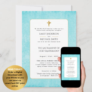 Aqua Blauw Katholiek Nuptial Mass Bruiloft Kaart