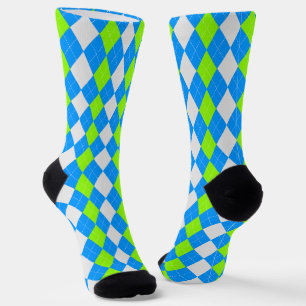 AQUA BLAUW & LIMOGENGROEN Argylepatroon Sokken