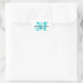 Aqua Blauw Monogram Bruiloft Stickers Hart Vorm (Tas)