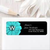 Aqua Blauw Monogram Daisy Bruiloft Etiket (Insitu)
