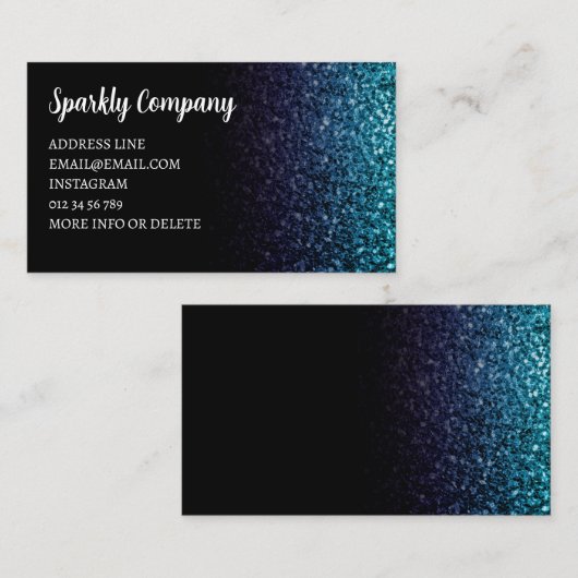 Aqua blauw Ombre faux glitter glanzend zwart elega Visitekaartje (Voorkant / Achterkant)