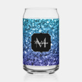 Aqua blauw Ombre sparkles Custom Monogram Blikvorm Glas (Voorkant)