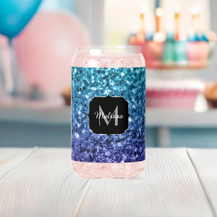 Aqua blauw Ombre sparkles Custom Monogram Blikvorm Glas