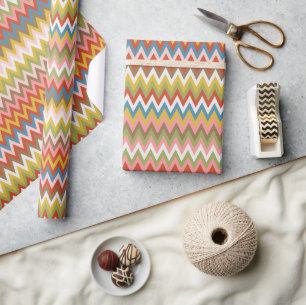 Aqua Blauw Oranje Roze Rood Limoengroen Zigzag Kun Cadeaupapier