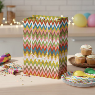 Aqua Blauw Oranje Roze Rood Limoengroen Zigzag Kun Medium Cadeauzakje