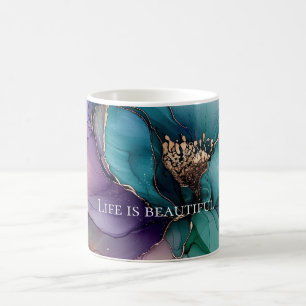 Aqua Blauw Paars Goud Bloem Koffiemok